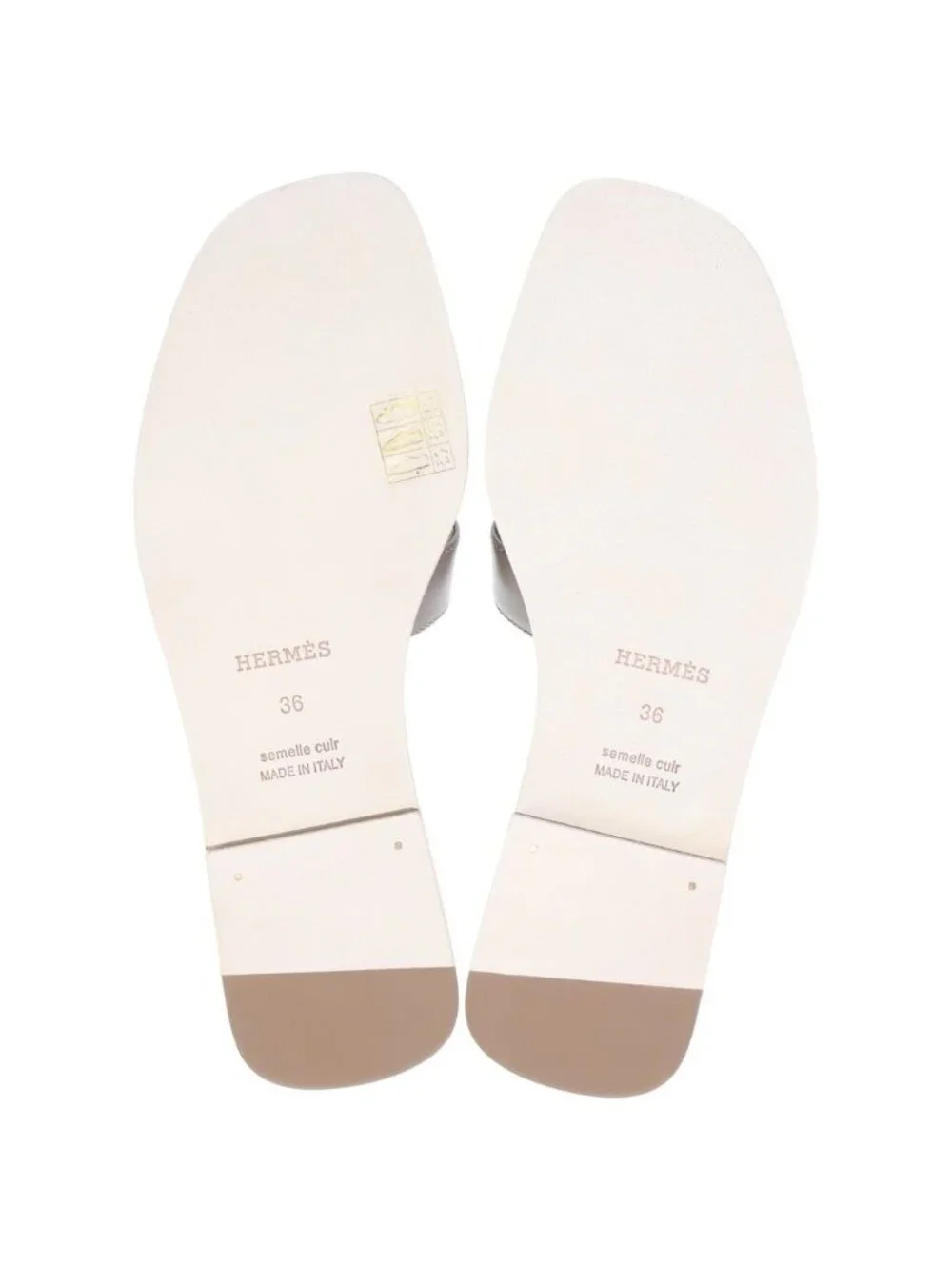 Hermes Oran H Logo Calfskin Flat Sandals Etoupe